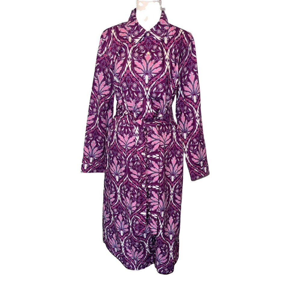 Talbots Shirt Dress Women’s  Sz 10  Purple Floral Belted  Knee Length Cotton NWT